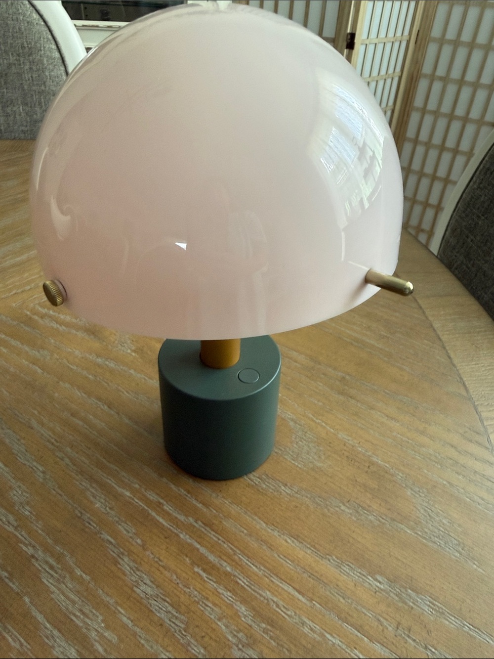 Source Unknown Pink Dome Lamp with Green Base and Gold Accents
